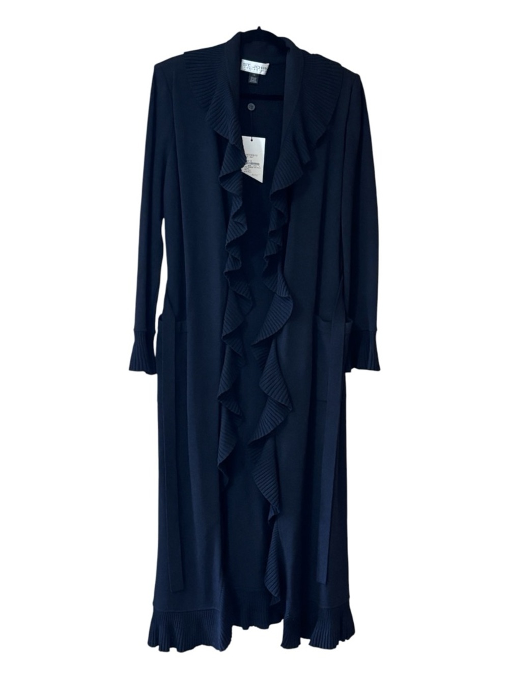 NWT St. John Collection Black Kelly Coat -  Knit Maxi Cardigan Sweater Sz 12